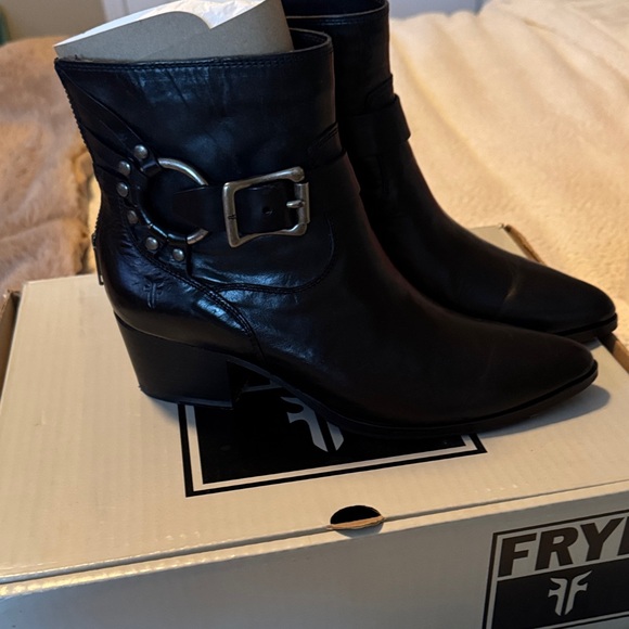 Frye Black Ankle Boots with Buckle Accent - Picture 3 of 6
